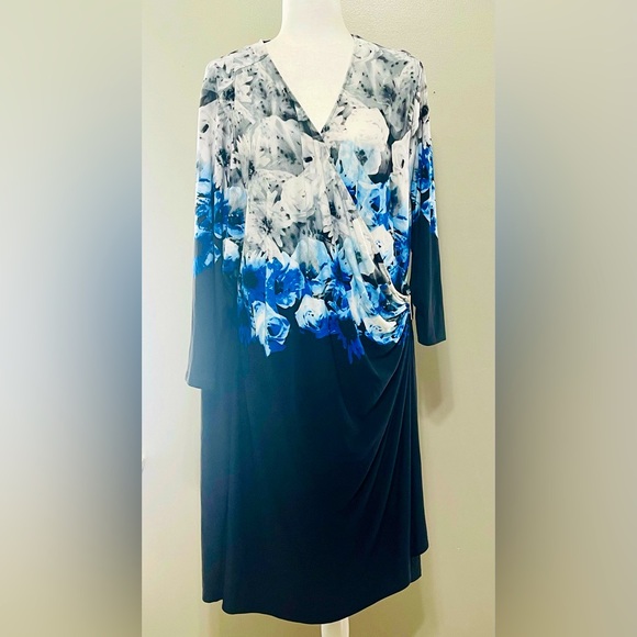 Calvin Klein NWT Surplice Neck Floral Faux Wrap Midi Dress Size 3X Career $109 - Picture 1 of 7